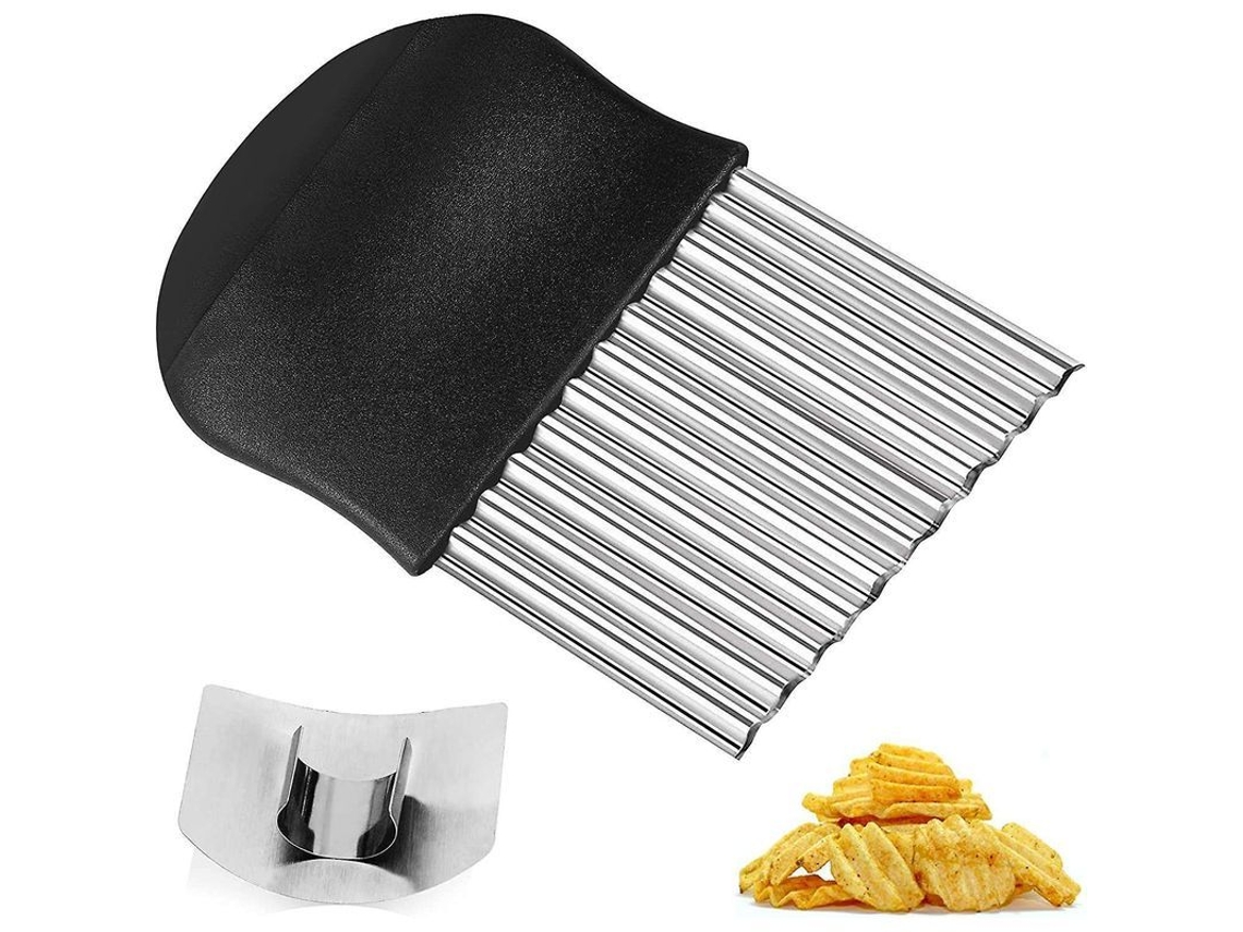 Cortador de patatas de acero inoxidable 2026 con protector de dedos para hacer patatas fritas y verduras onduladas.