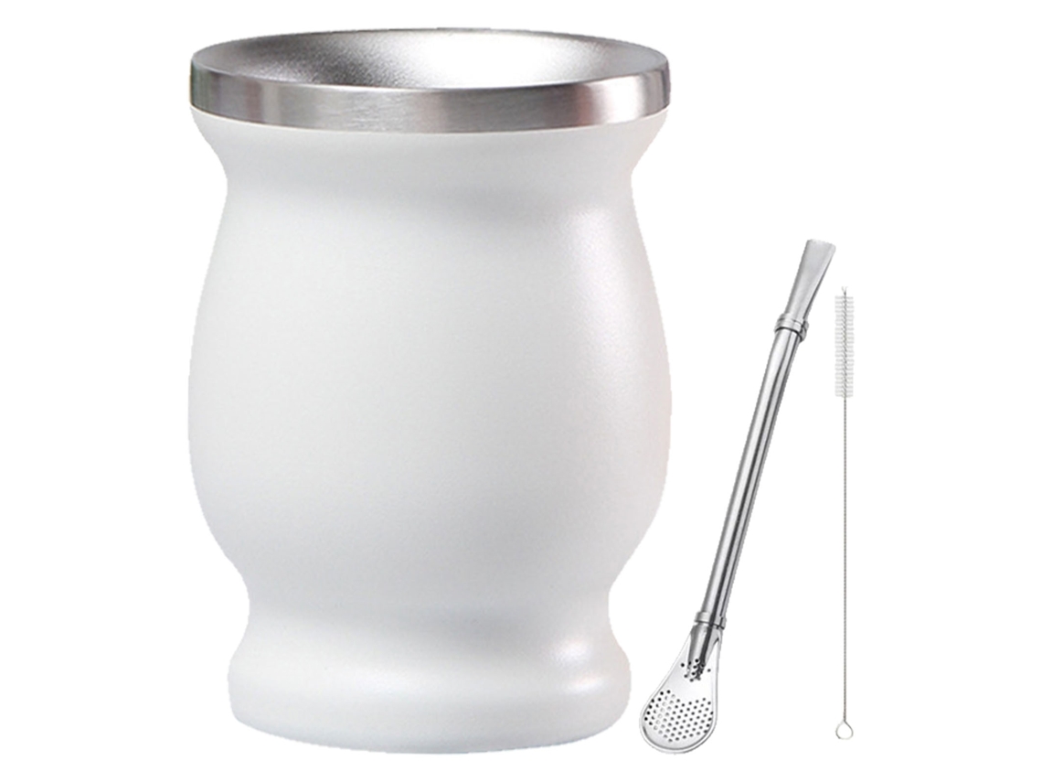 Taza Con Forma De Calabaza, Fabricada En Acero Inoxidable 304, Con Doble Aislamiento Al Vacío, 237 Ml (8 Oz) E Incluye Un Cepillo Blanco.