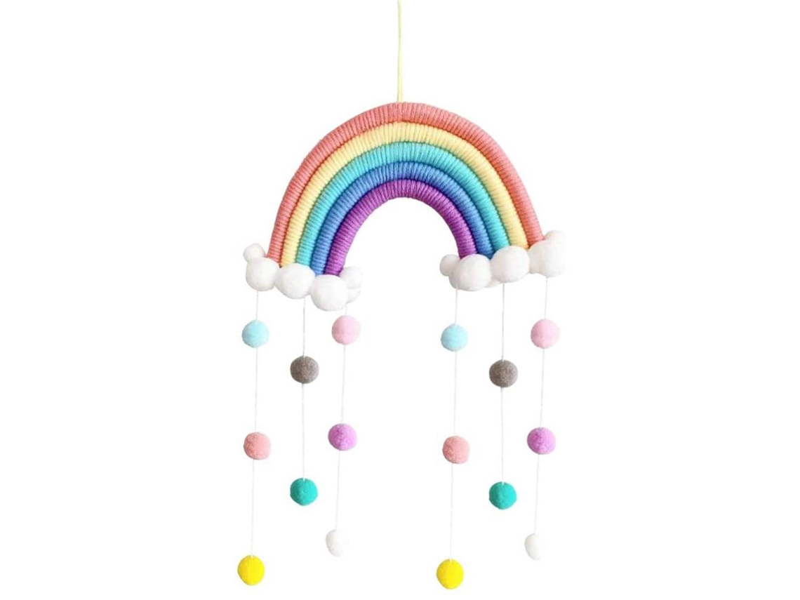 Móvil Para Cuna Con Arcoíris, Nubes Y Gotas De Lluvia, Con Campanillas Infantiles.