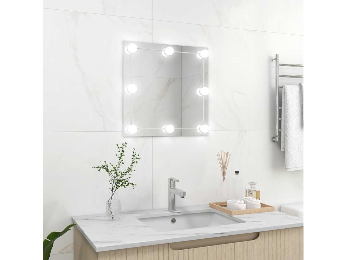 Espejo De Pared Con Luces Led Cuadrado De Vidrio
