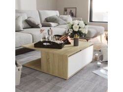 Mesa de Centro de Apoyo 80X80X31 Cm Contrapl. Blanco y Roble Sonoma