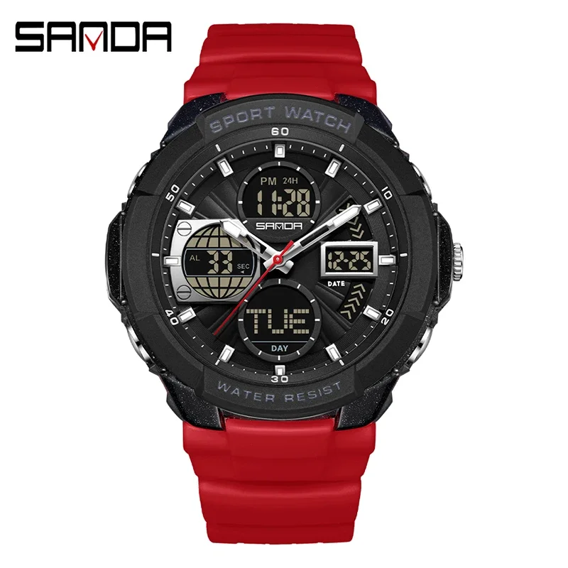 Reloj Digital De Hombre Con Doble Pantalla (rojo), Resistente Al Agua, Multifuncional, Con Alarma Y Temporizador, Ideal Para Deportes Y Estudiantes.