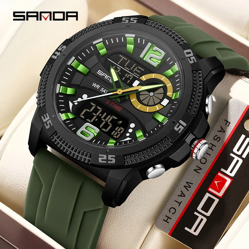 Elegante Reloj De Hombre Con Doble Pantalla Digital, Resistente Al Agua, Alarma Y Cronógrafo.