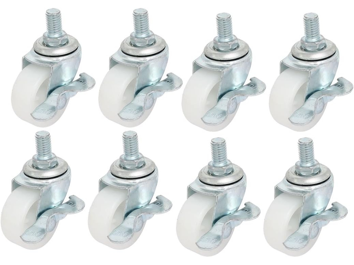 Rueda giratoria universal con freno y pasador roscado M10x15mm de 1,5 pulgadas, 8 piezas CHABERLU