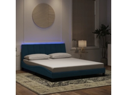 Estructura De Cama Con Luces Led Terciopelo Azul 160x200 Cm