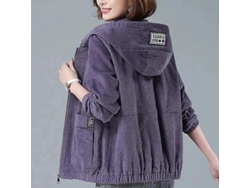 Chaqueta Corta Mujer Primavera Otoño Coreana Suelta Capucha Cremallera Casual Algodón Polyéster Morado S