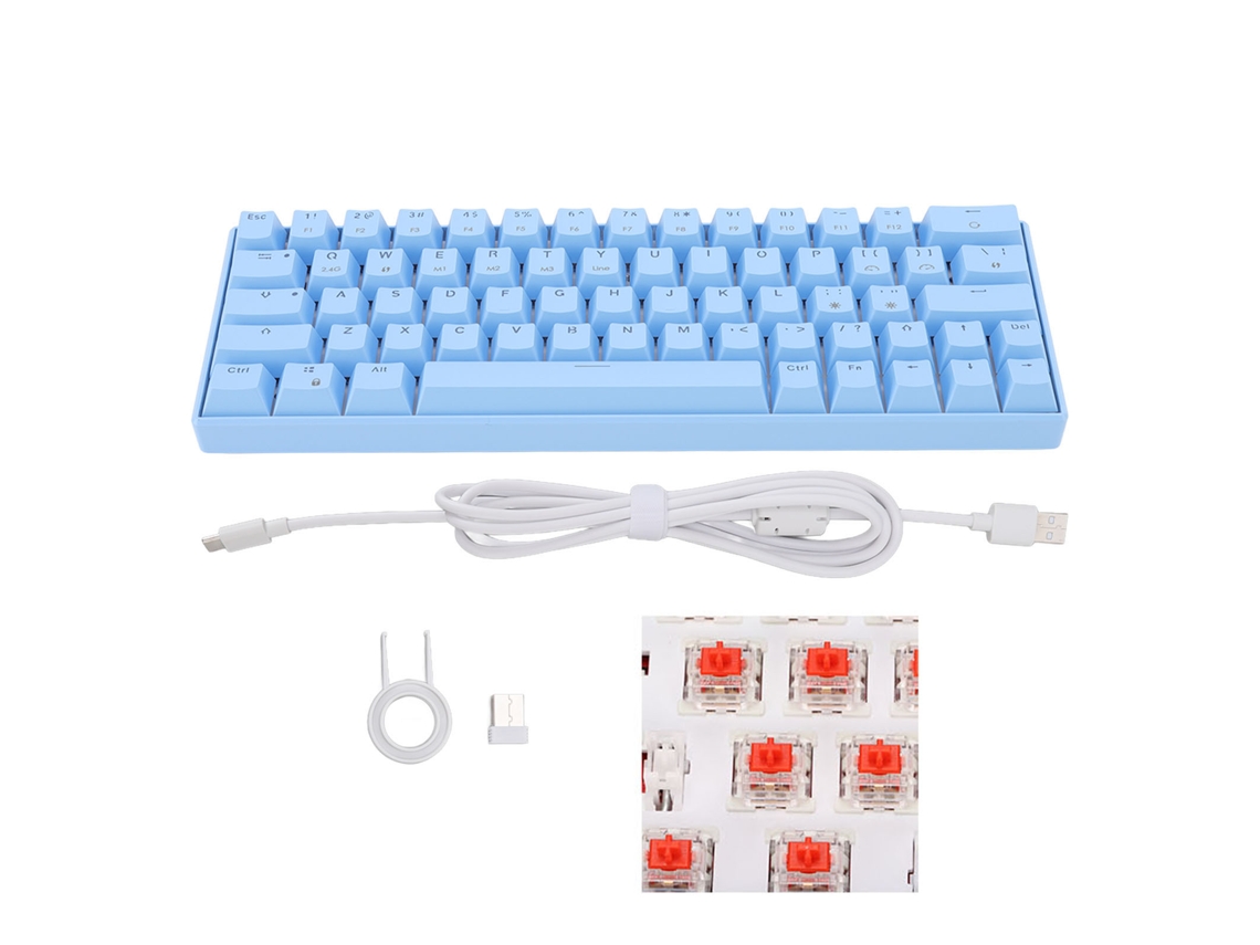 Teclado Mecánico De 64 Teclas Switch Azul Cableado Inalámbrico