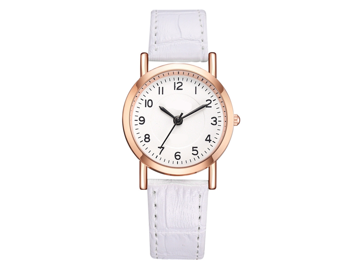 Reloj De Pulsera Analógico Sencillo Con Correa De Piel Sintética Y Movimiento De Cuarzo Blanco.