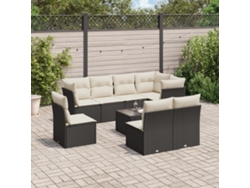 Conjunto de sofá de jardín de 9 piezas con cojines, ratán negro, Dkd Home Decor