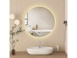 Espejo De Baño Redondo Led 80cm Marco De Cristal, 3 Temperaturas De Color, Brillo 0-100%, Vidrio Shatterproof