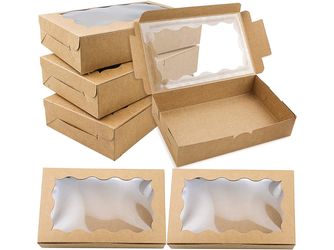 30 cajitas pequeñas de cartón kraft para galletas con ventana transparente – Cajas de regalo para dulces, postres, confitería, fiestas y Navidad