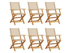 Maison Exclusive - Sillas De Jardín Plegables 6 Uds Madera Maciza Y Ratán Pe Beige
