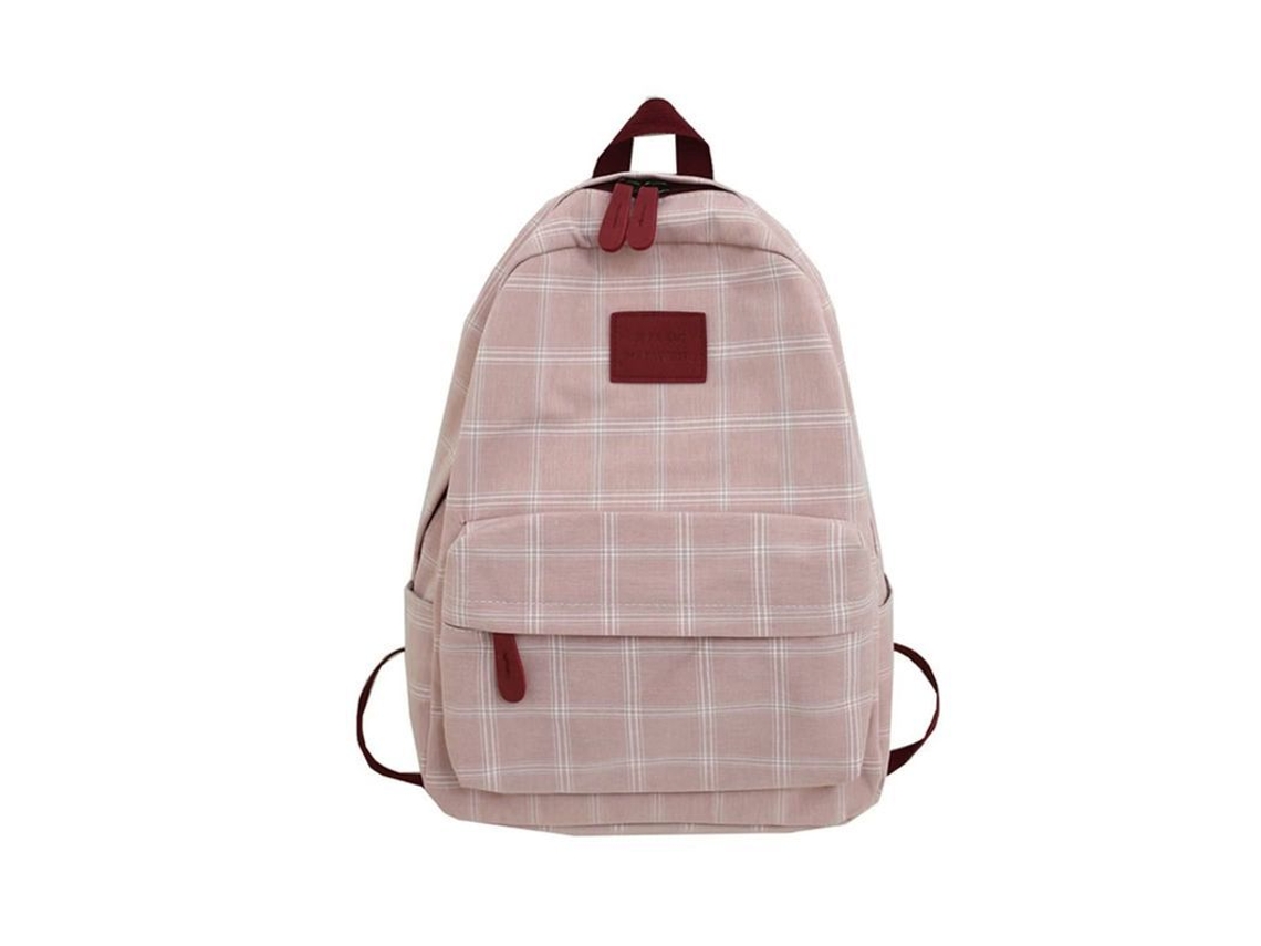 2026-mochila Escolar De Cuadros Académica Para Laptop, Cuadros Retro, Rosa