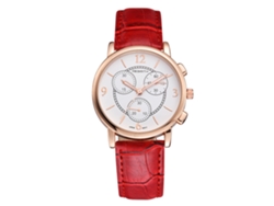 Reloj Analógico De Cuarzo Con Correa Redonda De Piel Sintética Rebirth Alliage De Acero Inoxidable Rojo