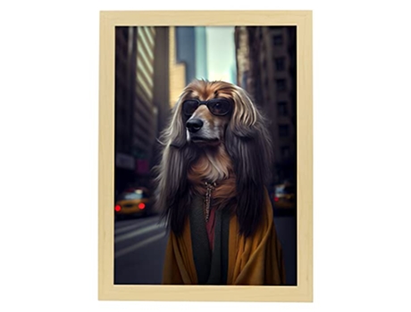 NACNIC Lámina Lebrel Afgano Intelectual En Fotografía A Todo Color Divertidas Ilustraciones Realistas De Animales Con Ropa Humana A3 Marco Madera