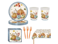 Platos de papel y servilletas con girasoles y calabaza, artículos de fiesta con tenedores, tema de otoño NEVEANCE