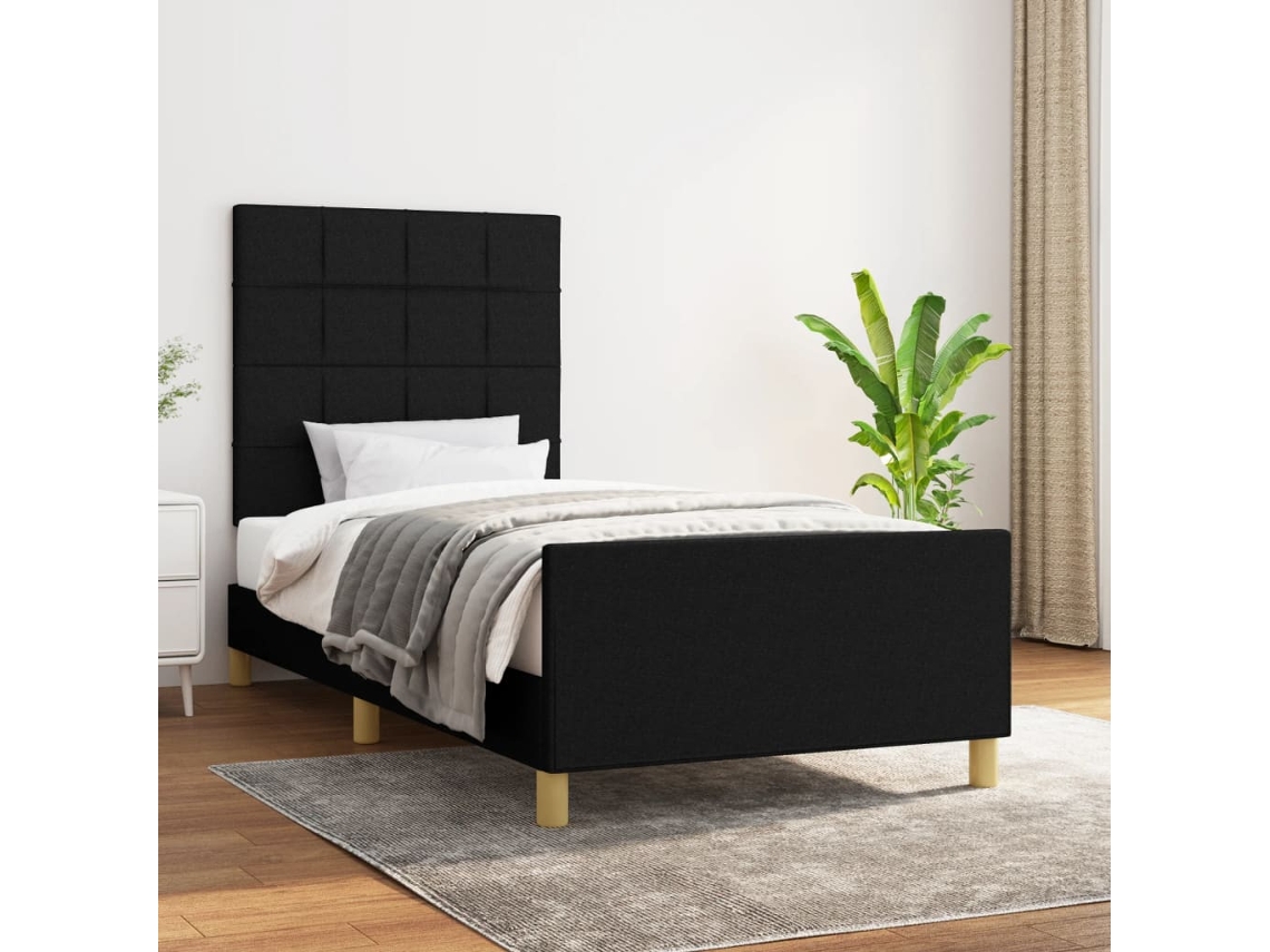 Estructura De Cama Sin Colchón Tela Negro 90x190 Cm