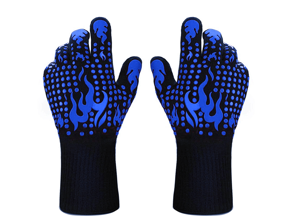 Par de guantes para barbacoa, guantes de silicona resistentes al calor hasta 750 °C, antiadherentes, para horno, cocina, horneado y corte.