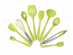 Juego de 10 utensilios de cocina de silicona antiadherentes Nostalgia88 (verde)