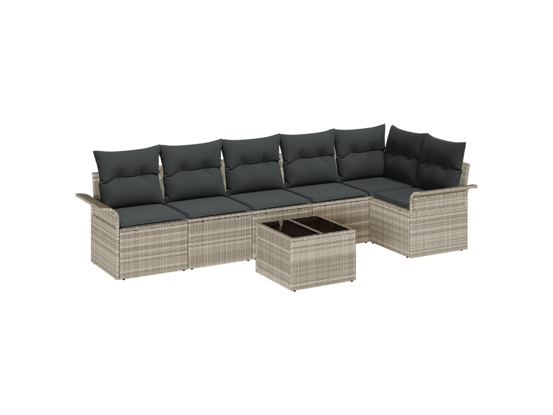 Conjunto 7 De Sofá Modular De Jardín De Vidaxl Con Cojines  Gris Claro Ratán