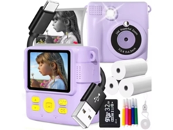 Cámara Digital Zruxe Mini Cámara Digital Linda Tarjeta 32g Y Vídeo 1080p, Papel Para Impresión, Impresión Instantánea Morado