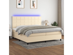 Cama Box Spring Colchón Y Luces Led Tela Crema 200x200 Cm