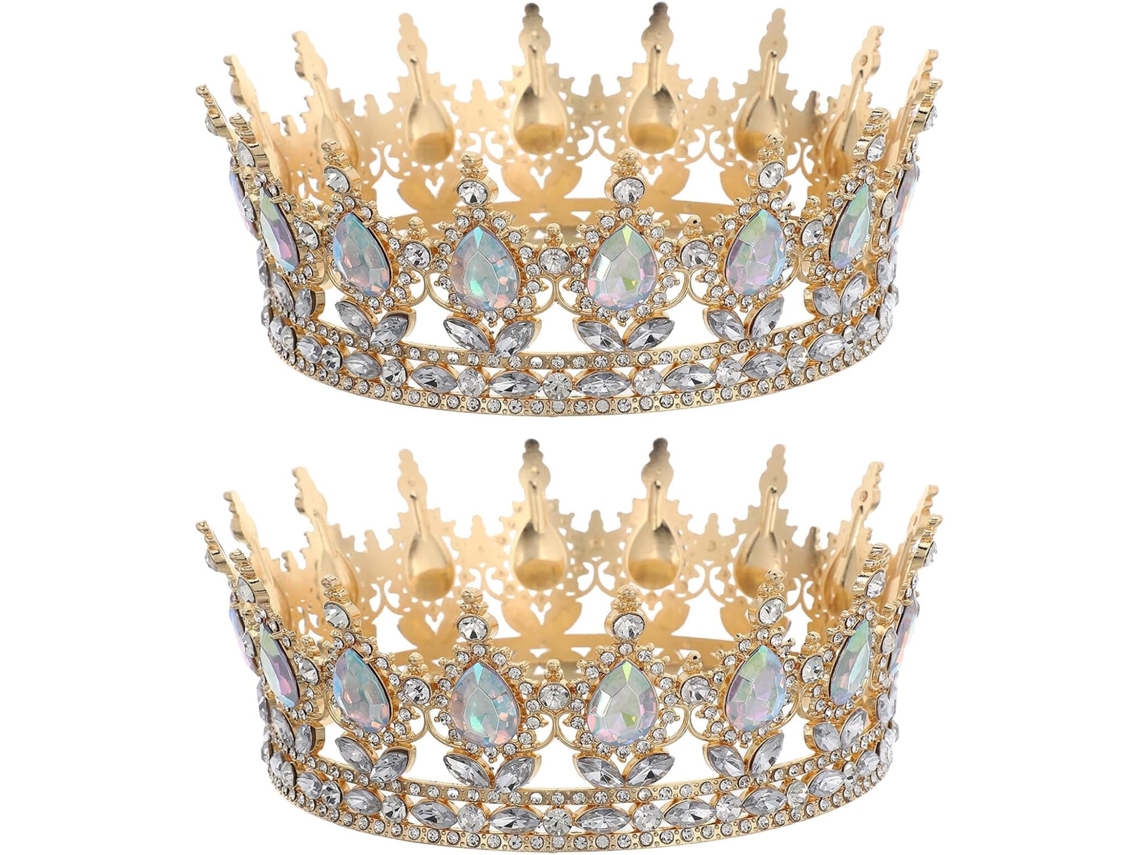 Lot De 2 Cuelloronnes De Mariée Dorées En Strass Goutte D’eau Diadèmes Ronds Légers Para Accesorios...