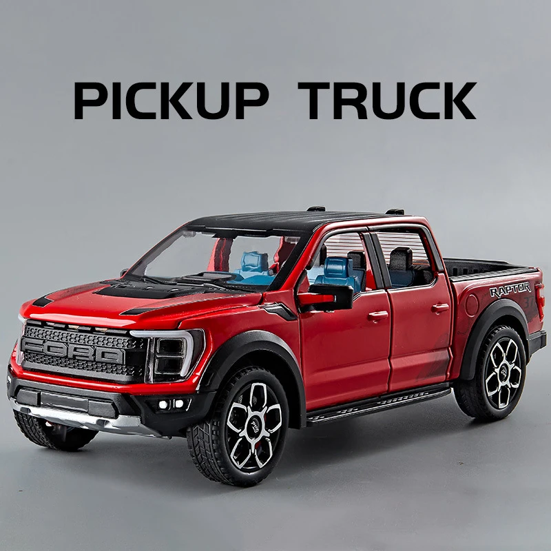 (vermelho) 1:20 Raptor Pickup Truck, Miniatura De Metal Fundido Com Som E Luzes