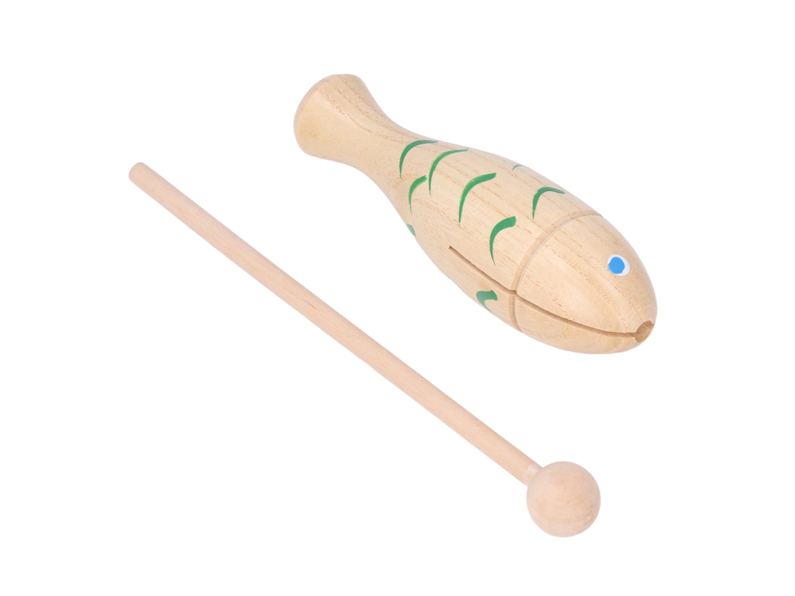 Mali instrumento de Percussão em Forma de Peixe de Madeira Portátil para Crianças Toddlers Cor Natural