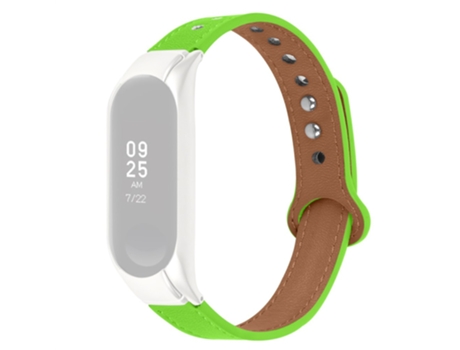 Correa de piel auténtica diseño de doble remache en oro rosa para Xiaomi Mi Band 3/4 - verde fluorescente