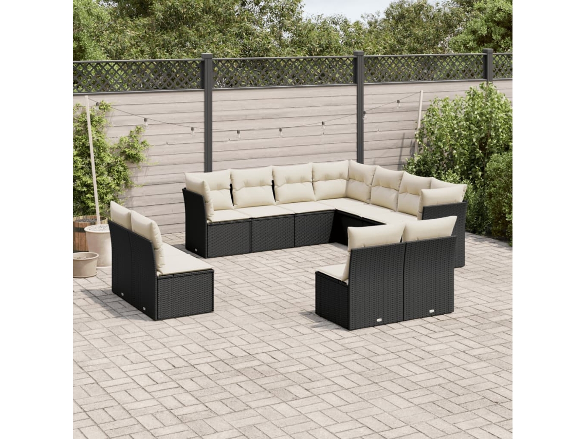 Conjunto de sofás de jardín de 11 piezas DKD Home Decor con cojines de mimbre negros