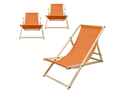 3x Sillas De Playa Ecd Germany Naranja Madera De Pino Tejido Impermeable Carga Hasta 120kg