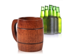 Jarra de cerveza de madera natural, taza retro de madera hecha a mano con asa para té, café y vino, taza vintage ecológica y no tóxica, ancha