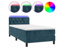 Maison Exclusive - Cama Box Spring Colchón Y Led Terciopelo Azul Oscuro 80x200 Cm