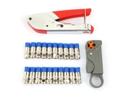 Herramienta Para Pelar Y Crimpar Cables Coaxiales Con 20 Conectores Rg6 F.