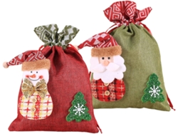 Bolsas de regalo con cordón con diseño de Papá Noel y muñeco de nieve, 2 unidades