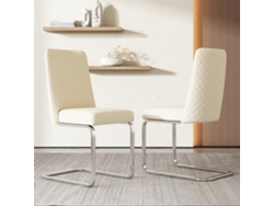 Juego de 2 sillas Cantilever de terciopelo, respaldo con diseño de rombos, base de metal plateado beige, estilo
