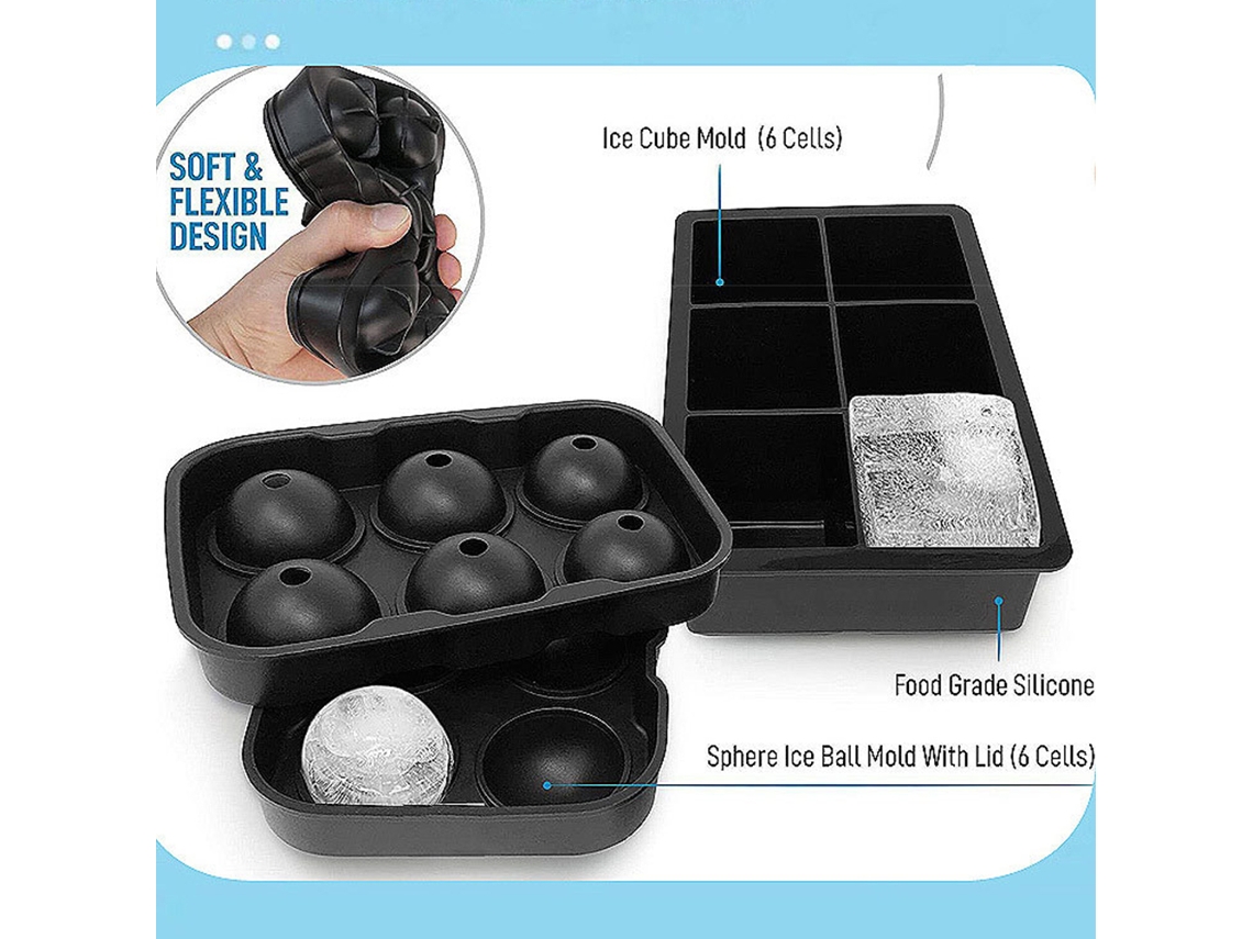 Bandeja De Silicone Alimentar Para Gelo 6 Compartimentos Quadrado Reutilizável Para Whiskey