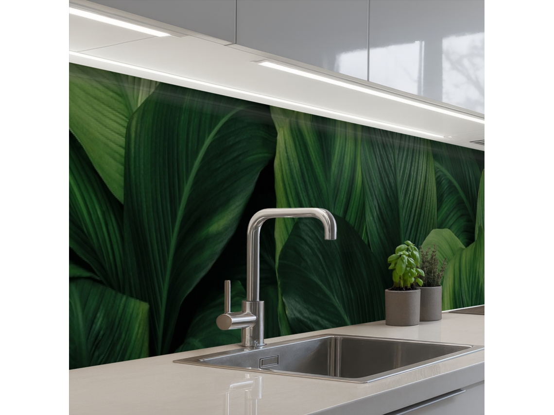 Paneles para salpicadero de cocina - Naturaleza - Tropical - Hojas - Verde 400x60 cm