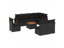 Conjunto 9 de sofás de jardín VIDAXL y cojines ratán sintético negro