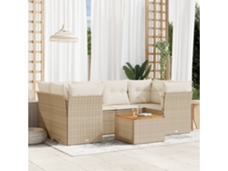 Conjunto de sofá de jardín de 7 piezas con cojines, mimbre sintético beige, Dkd Home Decor