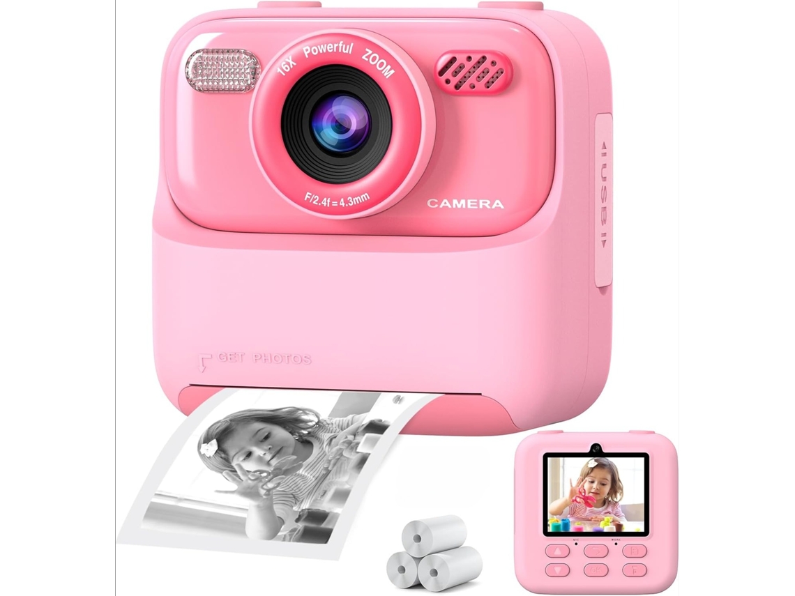 Cámara Digital Instantánea Para Niños, Pantalla Grande De 2,4 Pulgadas, Lentes Duales Frontal Y Trasera De 1080p, (rosa) Czhhmart