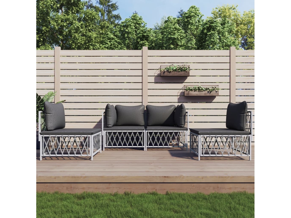 Conjunto de salón de jardín de 4 piezas con cojines, acero blanco, Dkd Home Decor