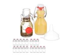 Relaxdays Pack Botellitas De Cristal, 50 Ml, 20 Mini Botellas Para Rellenar Licor O Aceite, Tapa Mecánica, Transparente