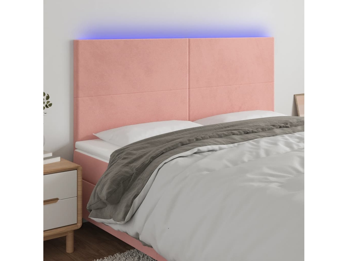 Cabecero Con Luces Led Terciopelo Rosa 160x5x118/128 Cm