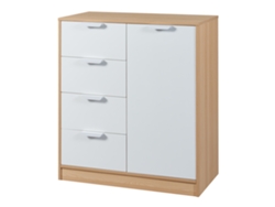 Aparador Varkaus con 4 cajones + 1 puerta MDF 90x80x40 cm - Roble/Blanco [EN.CASA]