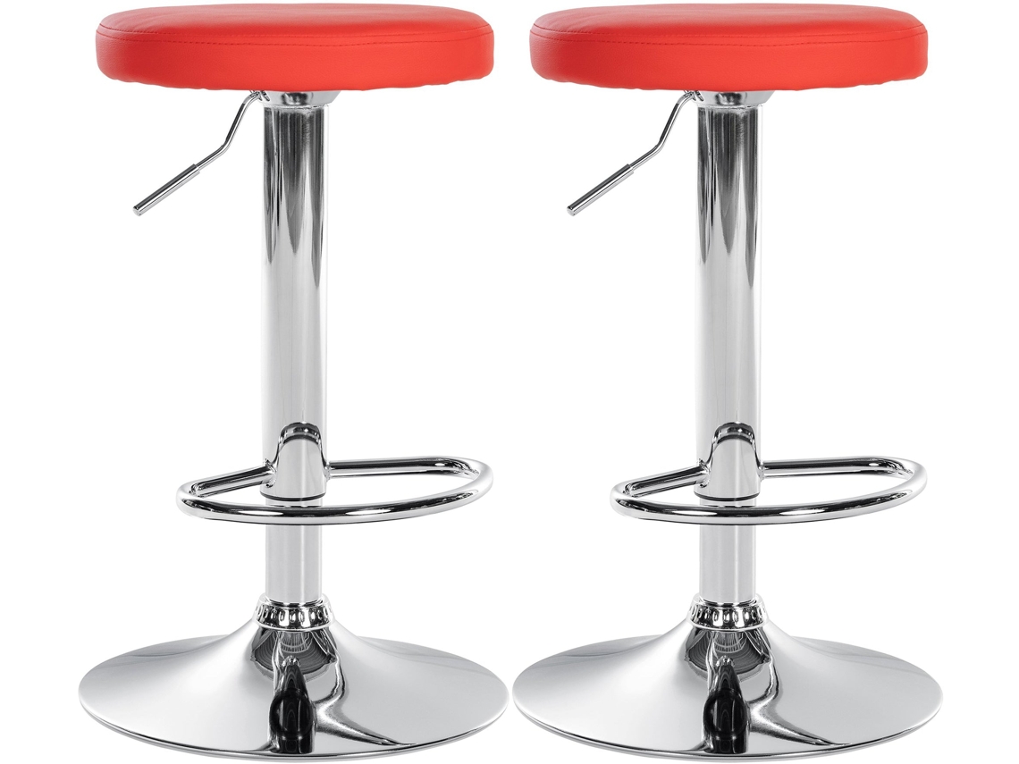 Juego de 2 taburetes de bar de diseño sencillo con asiento sintético rojo y estructura de metal cromado Tdb10693 Dcoshop26