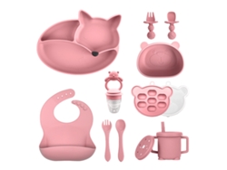 Set De Cubiertos Bebé Chrui 6+ Meses Plato Zorro Ventosa + Cubiertos (rosa Oscuro)