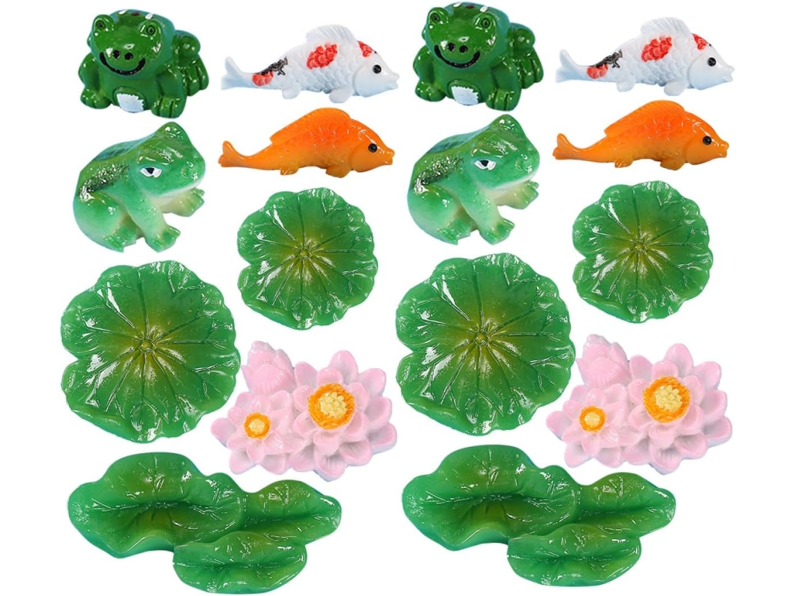 Adornos De Ranas Verdes En Miniatura De Resina Con Hojas De Loto Y Para