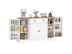 Aparador De Cocina, Mueble De Almacenamiento Con Cajón, 4 Puertas, Estantes Ajustables Y 6 Compartimentos En La Puerta, 138x40x83,5 Cm, Blanco.